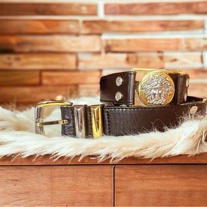 Gianni Versace Vintage Black Leather Medusa Station Belt